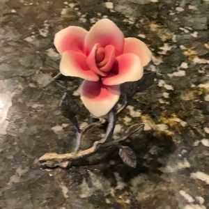 Vintage pink Rose Capodimonte silver plated porcelain Figurine made in Italy